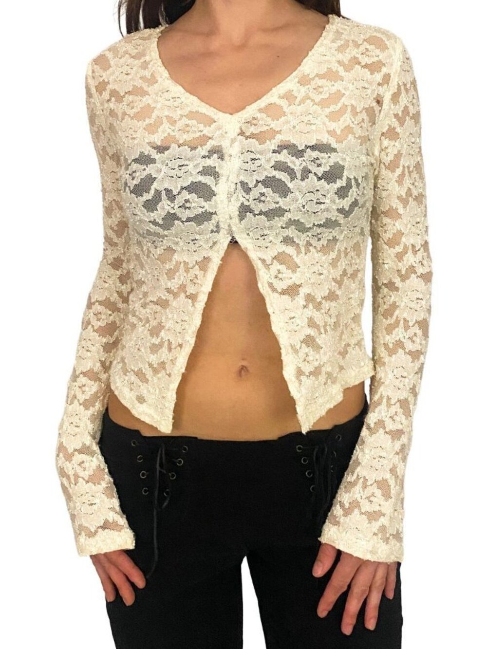 y2k In Charge white long sleeve lace top